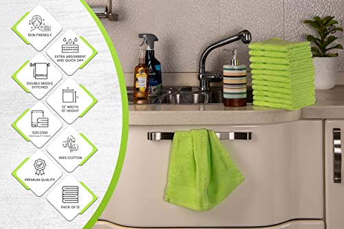 Akti Premium Cotton Wash Cloths, Pack Of 12, 13X13 Inches, 520 Gms, Durable, Quick Dry & Extra Absorbent Cleaning Cloth For Home, Spa, Hotel, Bathroom & Kitchen – Sharp Green Washcloths #TOP6