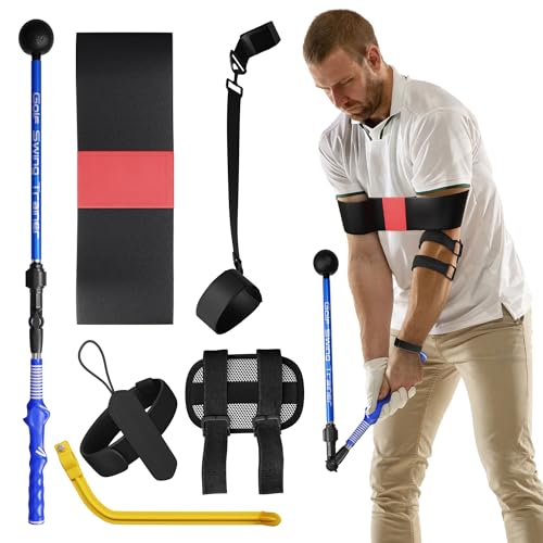 Outzporte Golf Swing Trainer Aid Set - Adjustable Golf Training Sticks with Elbow Swing Correcting Tool, Golf Wrist Hinge Trainer, Arm Band & More - Portable Golf Training Equipment for Golf Beginners