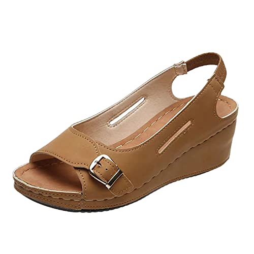 Uwdiohq En Sandalias Decoraciones De Verano Los Pies Womens Zapatos Outdoor Buckle Femeninas Deportivas Vestir Mujer (Khaki, 37) Confort Alpargatas Naranjas Orthopedic Shoes Esparto Planas