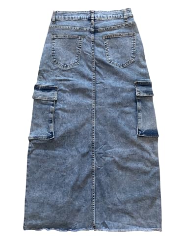 Women's High Split Ripped Denim Maxi Skirt with Multiple Pockets3