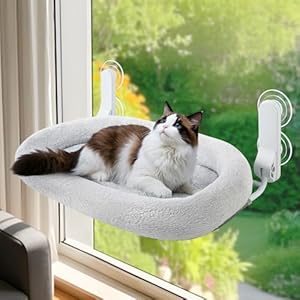 GUUSII HOME Hamac Chat Fenetre Panier Suspendu et Perchoir pour Grande Chats Lit Etagere de Fenêtre Pliable Transat Facile à Monter Housse Lavable en Machine avec Ventouses Support 18kg (Gris)