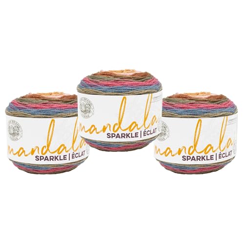 Image of Lion Brand Yarn, Mandala Sparkle DK Weight Yarn for Crochet, Knitting, and Crafts, Cetus, 3 Pack, Multicolor Acrylic Fiber for Glittery Garments, Kids Stuffies, and Soft Blankets