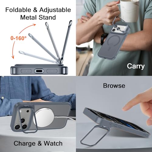 Image of TheGiftKart Hybrid Matte Frosted Back Cover Case for iPhone 17 Pro Max Compatible with MagSafe | Built-in Stand | Shockproof Hard Back Cover Case for iPhone 17 Pro Max (PC & TPU, Translucent Grey)
