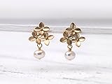  Romantische Perlen-Ohrringe, Hochzeit, Braut-Schmuck, matt-vergoldete Blüten-Ohr-Stecker mit echter Süßwasser-Perle, das perfekte Geschenk für Sie