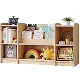ONBRILL Montessori Shelf, Bookshelf and Toy Storage Organizer for Kids Room, Toddler 2-Tier Horizontal Wood Cube Bookcase, Furniture of Daycare, Nursery, Classroom, Kindergarten (Natural)