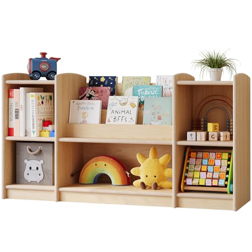 ONBRILL Montessori Shelf, Bookshelf and Toy Storage Organizer for Kids Room, Toddler 2-Tier Horizontal Wood Cube Bookcase, Furniture of Daycare, Nursery, Classroom, Kindergarten (Natural)