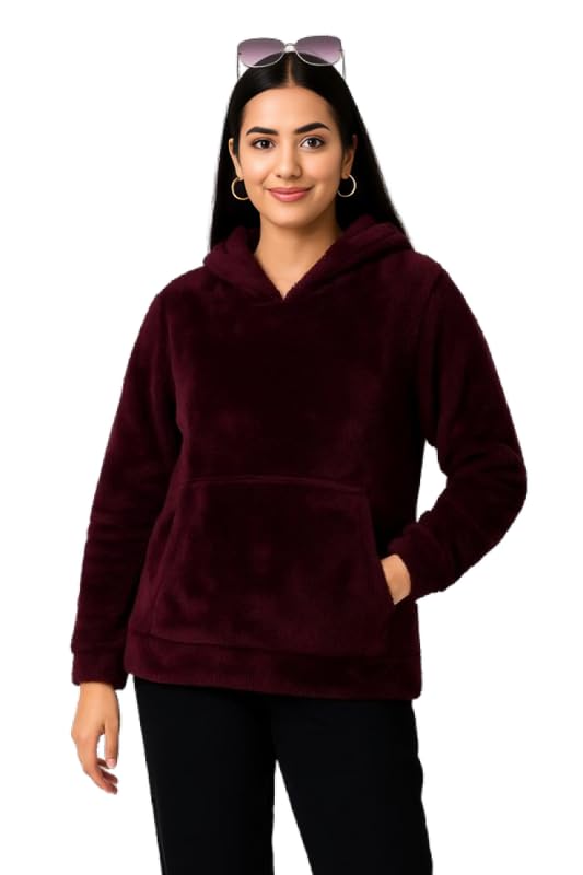 us reload Plush Fleece Pullover Hoodie, Wine, Cozy Winter Sweatshirt with Kangaroo Pocket for Women-picture-54
