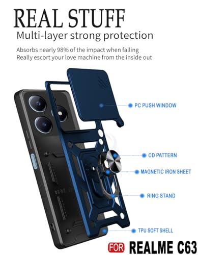 Image of AESTMO Tough Armor Realme C63 / Narzo N63 Bumper Back Case Cover | Ring Holder & Sliding Camera Shield Cover | 360 Degree Protection Back Case Cover for Realme C63 (Blue)