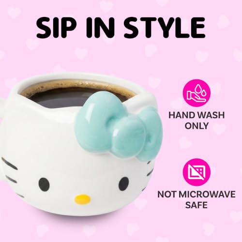 Image of Silver Buffalo Sanrio Hello Kitty Light Blue Bow, 3D Sculpted Mug, 20oz | Ceramic, 0.59 Liters