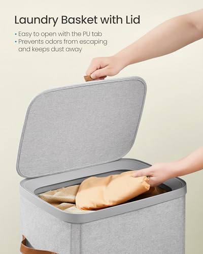 Image of SONGMICS Laundry Basket, 26.4 Gal. Laundry Hamper, Easy Assembly, with Lid and Handles, Removable Liner, 16.5 x 12.6 x 29.5 Inches, Dove Gray ULCB811GD01
