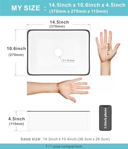 Lavabo rectangular de cerámica negro J-FAMILY 37x27 cm para baños pequeños 4