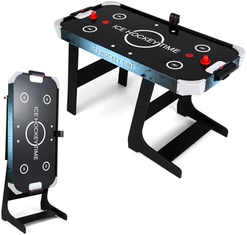 HOMASIS Airhockey Tisch klappbar, Air Hockey Spieltisch mit 12V-Motor & LED-Punktezähler, elektronischer Tischhockey inkl. 2 Pucks & 2 Schiebern, Airhockeytisch Lufthockey für Kind