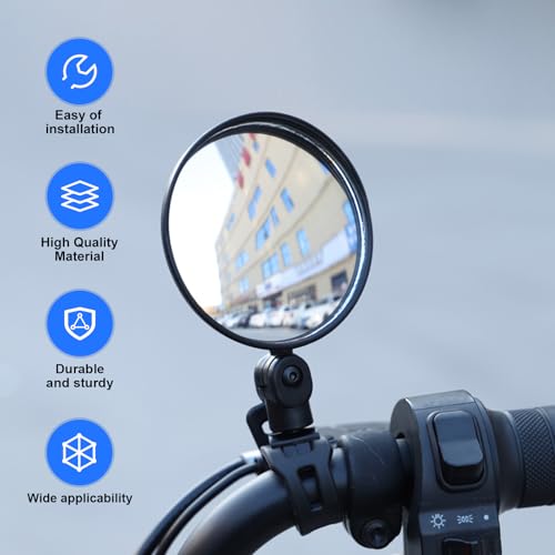 MOXRUQ 2 PCS Bike Handlebar Mirror, Scratch Resistant Bike Rear View Mirror Glass, Adjustable and Rotatable Bike Mirror Handlebar Mount (Black) - Thumbnail 3