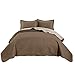 Chezmoi Collection Mesa 3-piece Oversized (100"x106") Reversible Bedspread Coverlet Set Queen, Taupe/Ivory