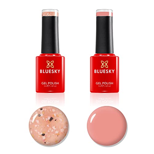 BLUESKY Gel Nail Polish Set, Flower Gel Duo, Dancing Dahlia BFL01 and Corsage, 2 x 5ml Gel Nail Polishes, Coral, Orange, Jelly, Nail Art (Requires Drying Under UV or LED Lamp)