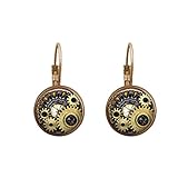 Material: Legierung Gudeke Steampunk Uhr Zahnräder Zeit Gem Ohrstecker Mode Runde Glas Ohrringe (Gold)