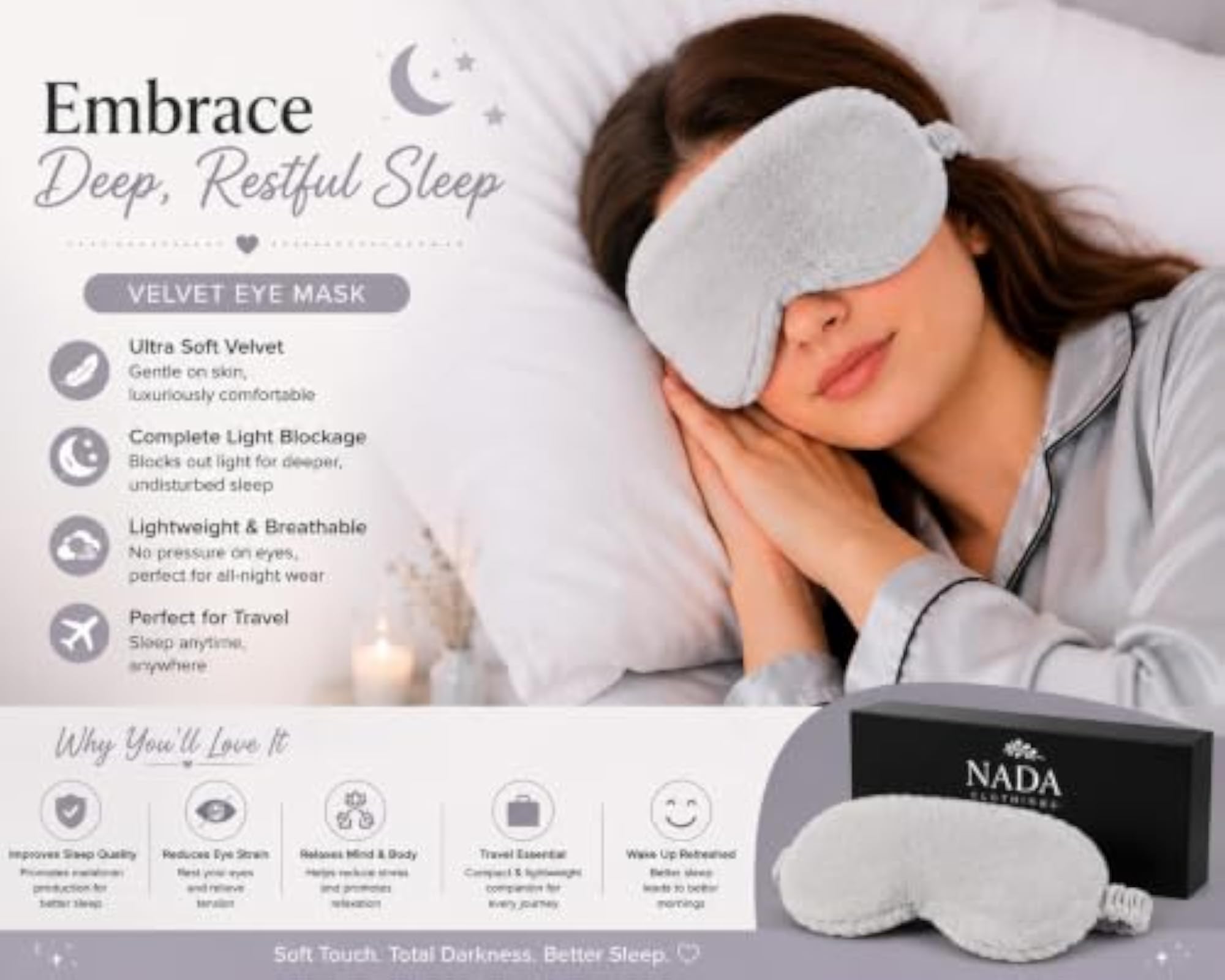 Soft Velvet Rabbit Fur Eye Cover, Light Blocking Blindfold for Sleep
