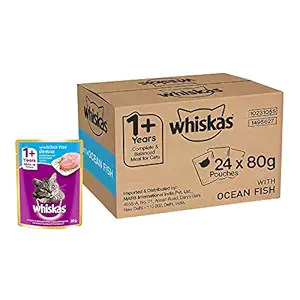 Whiskas Adult (+1 year) Wet Cat Food Food, Ocean Fish, 24 Pouches (24 x 80g)