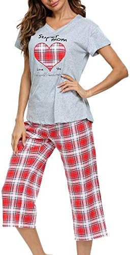 ENJOYNIGHT Women's Sleepwear Tops with Capri Pants Pajama Sets(X-Large,Supper)