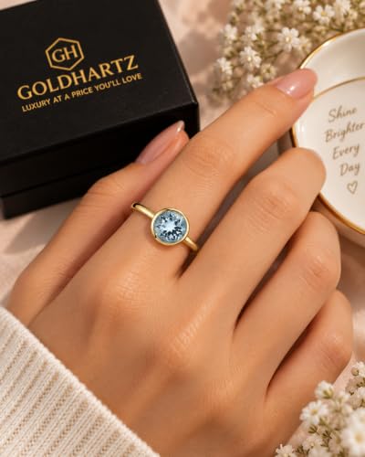 Image of 925 Sterling Silver 18K Gold Plated Birthstone 2 Ct Solitaire Natural Gemstone Ring for Women | Fine Jewelry Gift for Wife, Girlfriend, Sister, Birthday, Anniversary, Rakhi, Rakshabandhan, Valentine's