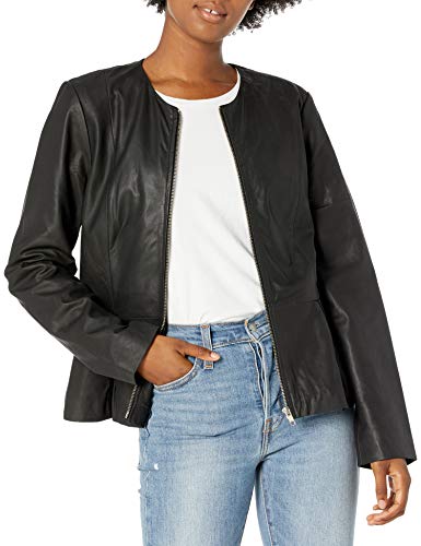BB Dakota Women’s Junior Clary Soft Lamb Peplum Jacket Outerwear, Black, Small