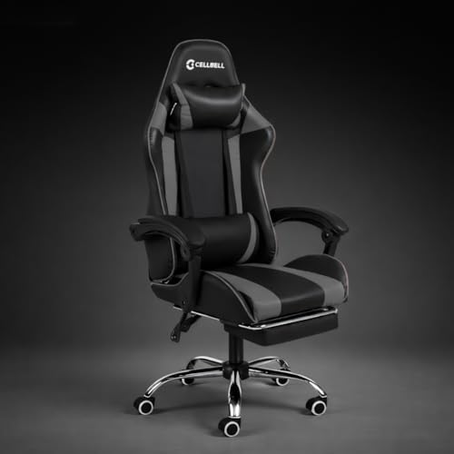 Image of CELLBELL Konquer Ergonomic Gaming Chair for Office & Work from Home | Leatherette Computer Chair with Lumbar Massage, Retractable Footrest,| Heavy Duty Executive Chair (Grey-Black)