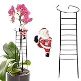 Chunful Christmas Plant Support Stake Xmas Gifts Santa Statue with 16 Inch Black Ladder Decorative Garden Pole for Potted Amaryllis Single Stem Flower Tomato Support, Holiday Decorations