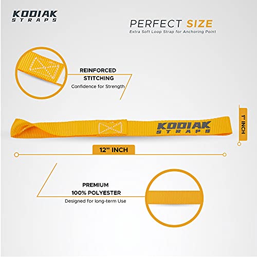 Soft Loop Tie Down Straps - 1 x 12 inches- 4,500 lb Load Capacity - Orange 6 Pack - Loops for Securing ATV, UTV, Motorcycles, Scooters, Dirt Bikes, Lawn & Garden Equipment by KODIAK STRAPS