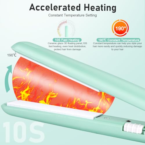 LOPHE Mini Glätteisen, 2 in 1 Glätteisen Locken und Glätten, Mini Haarglätter für Kurzes Haar, Tragbarer Reise Lockenstab Schnelles Aufheizen, Super Smooth, für Alle Haartypen, Grün