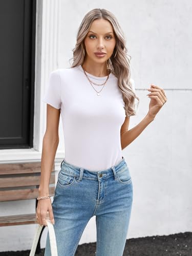 SANDERY Womens Round Neck Long/Short Sleeve Shirts Ribbed Casual Slim Fitted Tops Blouses4