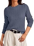 LILLUSORY Cable Knit Sweater Fall 2025 Womens Soft Pullover Lightweight Ladies Business Casual Old Money Trendy Fashion Outfits Clothes Winter Dusty Blue L