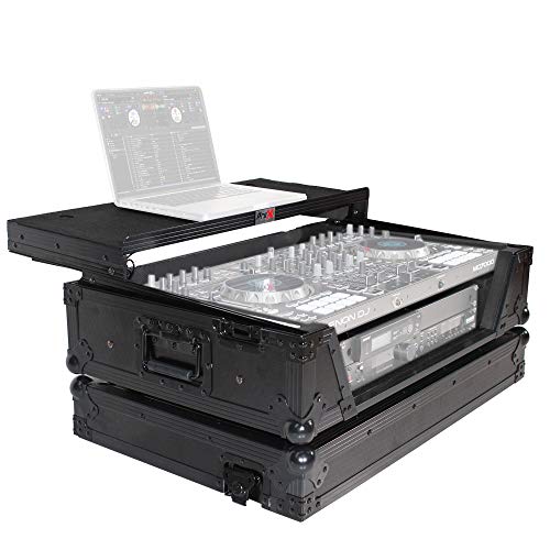 ProX Flight Case for Pioneer DDJSX3 1000 SRT Controller with 2U Rack Space,Sliding Glide Laptop Shelf,Wheels and LED Kit-Black on Black Design-XS-SX1K2UWLTBLLED