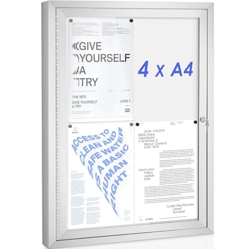 Bacheca per esterno impermeabile 4XA4, Bacheca magnetica con chiusura, Vetro