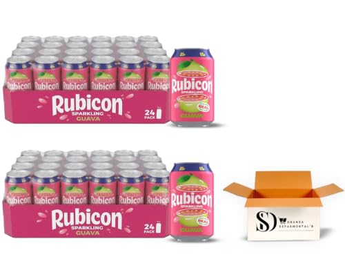 Image of Rubicon Sparkling Guava Soft Drink 24 x 330ml Cans - Pack Of 2-85p Price Marked - Total 48 Cans Mega Bulk Wholesale Case – Carbonated Exotic Soda Made with Real Fruit Juice