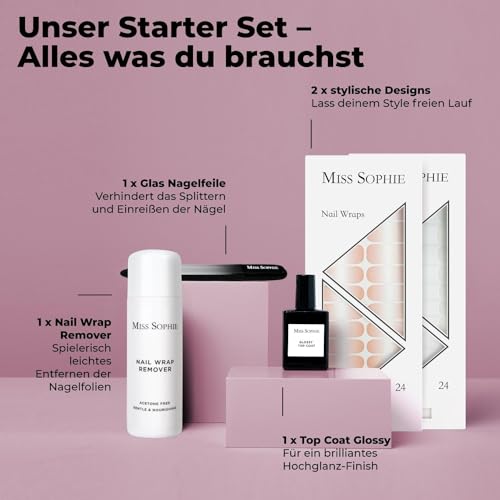 Original Miss Sophie Starterset I Selbstklebende Nagelfolien I Nagelaufkleber in Nude Babyboomer & French Tips I Kein Absplittern I Langer Halt I Schnelle & einfache Anwendung I Premium Nagellackfolie