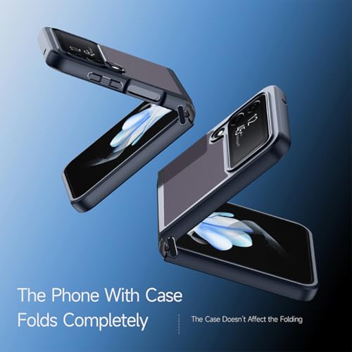 Image of RIGGEAR Shockproof Sleek Hybrid Armor Back Cover Case Compatible with Samsung Galaxy Z Flip 4 (Smoke Black Matte PC + Black TPU Bumper)