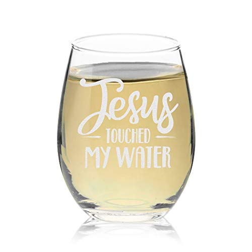 Veracco Jesus Touched My Water Stemless Wine Glass Funny Birthday Gift For Someone Who Loves Drinking Bachelor Party Favors (Clear, Glass) #TOP1
