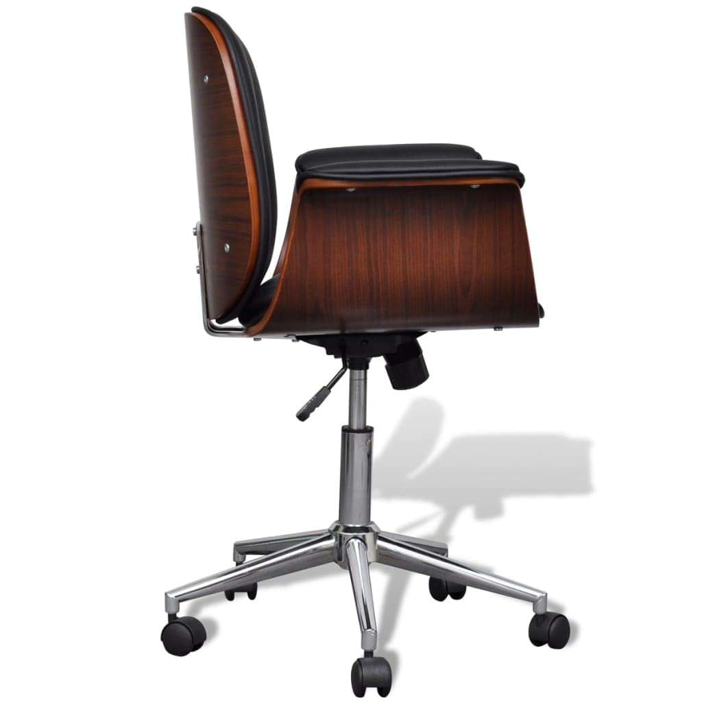 Reposabrazos giratorio de madera curvada y piel sintética, altura regulable con respaldo ergonómico, ruedas, mecanismo basculante para oficina, oficina en casa, estudio, cómoda silla de