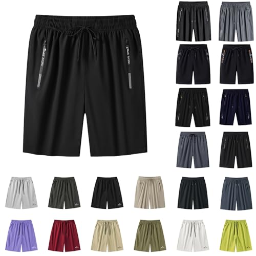 Unisex Athletic Shorts Ice Silk Quick Drying Stretch Shorts for Women Men Summer Workout Gym with Zipper Pockets