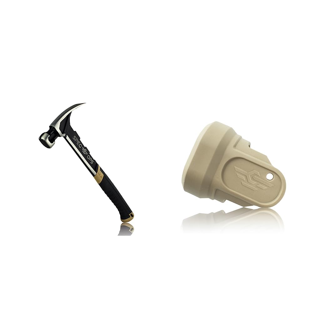 Spec Ops - SPEC-M22CF Tools Framing Hammer, 22 oz, Rip Claw, Milled Face, Shock-Absorbing Grip & SPEC-SFACE1 Tools Soft Rubber Mallet Hammer Cap for Steel Hammers, 3% Donated to Veterans,Tan