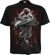 Coiled around an ornately cast silver cross, this venomous snake is poised to strike; needle-sharp fangs bared, tail rattling aggressively, and a long, forked tongue whipping the air with menace. Its crimson eyes reflect the colour of the twisting, o...