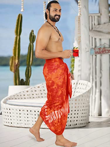 La Leela Men's Bath Trunk Swimwear Sarong Swim Wrap One Size Tangerine, Tie Dye #TOP1