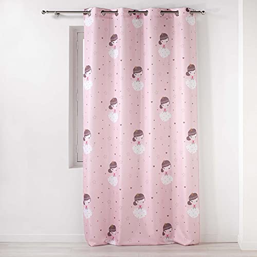 douceur d'intérieur, Rideau A Oeillets 140 X 260 Cm Polyester Imprimé Petite Princesse Rose 1609478