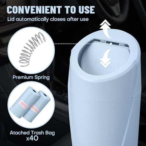 Image of Car Trash Can Bin with Lid-2 Packs Car Garbage Can Cup Holder-Light Blue Mini Leakproof Vehicle Trash Garbage Can Bin with 40pcs Trash Bags-Car Organizers and Storage for Front Back Seat Accessories