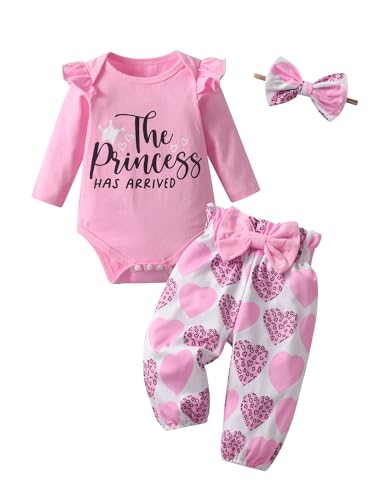 Tearfuty Baby Girls Love Print Long Sleeve Top Pants 3Pcs Outfits 0-3M