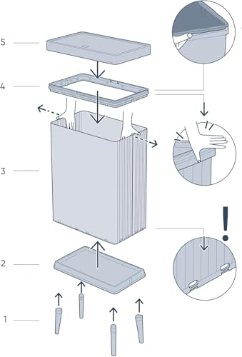 Curver Verto High 54L Mülleimer mit Push Deckel, optimal für Küche, einfache Sortierung, schlankes Design, mit Füßen, grau, 26,5 x 43,5 x 68,7 cm