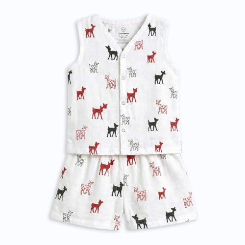 Image of The Boo Boo Club Muslin Jhabla and Short Set 100% GOTS Certified Organic Cotton | Sleeveless Button Vest | Summer Wear Set