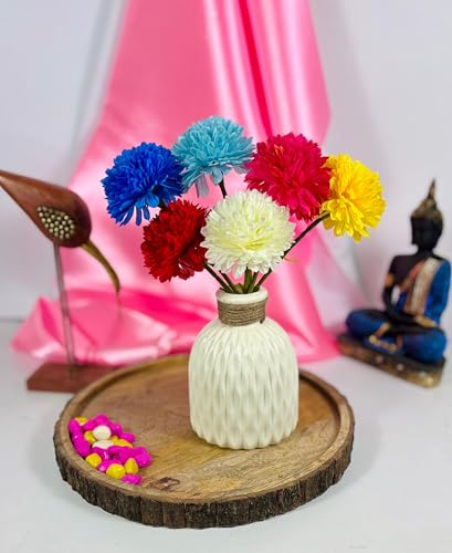 Image of Dekorly Artificial Peony Flowers Bunch | White Vase with Flowers Bunch | Artificial Plants for Home Office Hotel Decor | Bedroom Living Room Bathroom Decor (Multicolor, Height : 30CM)
