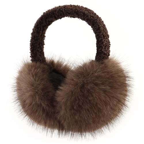YATANAM Women Winter Earmuffs Foldable Fluffy Ear Muffs Furry Faux Fur Ear Warmer Soft Fit Plush Ear Cover for Cold (B-dark brown)