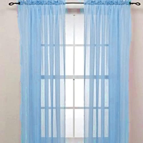 HooHero Blue Simple Solid Elegant Design Sheer Curtains Window Treatments Rod Pocket Top for Kids Nursery Room Tulle